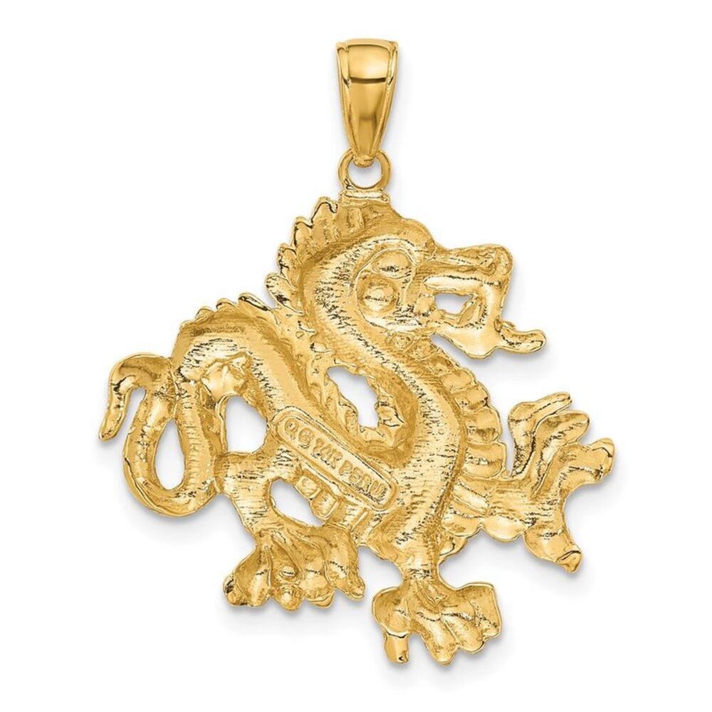 14k Yellow Gold Solid Polished Dragon Pendant - image 3